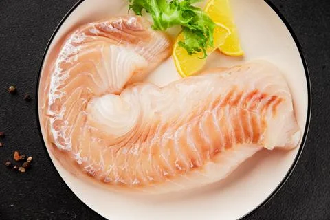 Cod fillet, raw fish seafood tasty snack fresh pescetarian diet gourmet foo.. Stock Photos