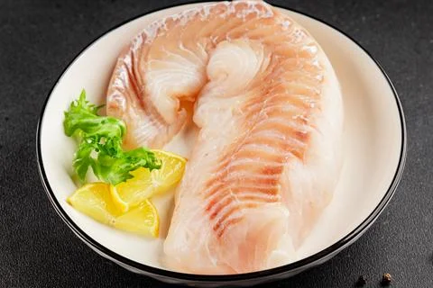 Cod fillet, raw fish seafood tasty snack fresh pescetarian diet gourmet foo.. Stock Photos