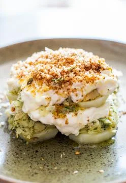 Cod fish dish with cream and potato Stock Photos