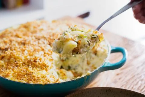 Cod fish dish with cream and potato Stock Photos