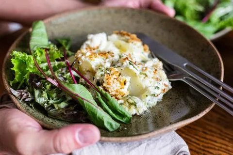 Cod fish dish with cream and potato Stock Photos
