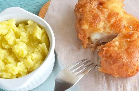 Cod fish fillet and garlic dip Foto stock