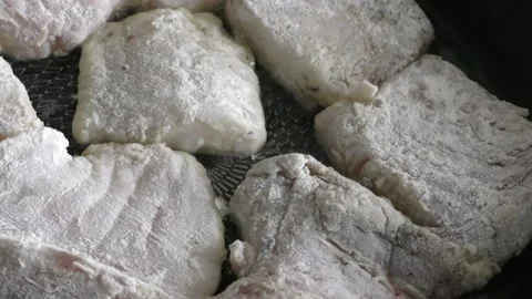 Cod fish is fried in a pan. healthy food concept Stock Footage 154444532