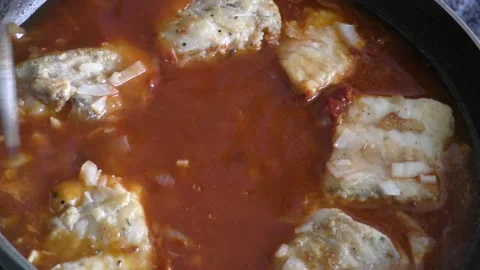 Cod fish is fried in a pan. healthy food concept Stock Footage 154445178