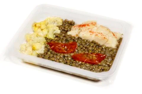 Cod with lentils and vegetables Stock Photos