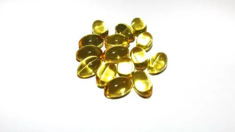 Cod liver oil  or fish oil gel capsules. Stock Photos