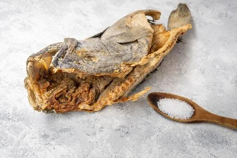Cod preserved in salt is a fish used in recipes during Holy Week or Easter Stock Photos