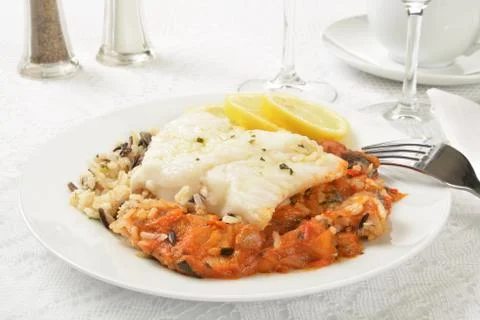 Cod Provencal on Rice Stock Photos
