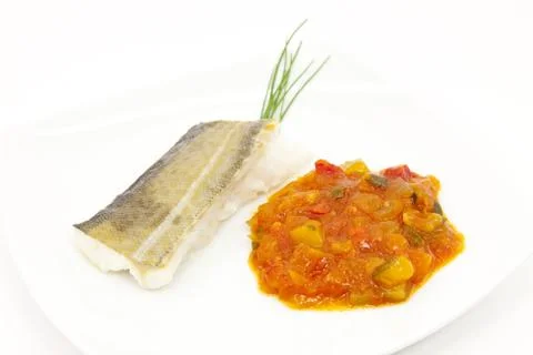 Cod with Tomato 스톡 사진