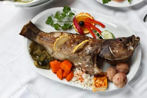 Cod with vegetables, bernegal restaurant, la palma, canary islands, spain, eu Stock Photos