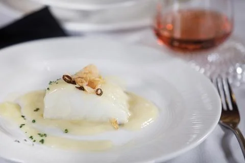 Cod with wine ready to eat. Stock Photos