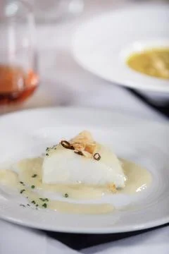 Cod with wine ready to eat. Stock Photos