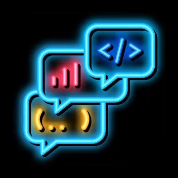Codding operation programmer discussing neon glow icon illustration Stock Illustration