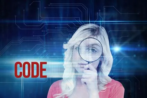 Code against blue technology interface with circuit board Illustrazione stock