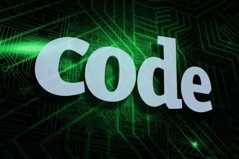 Code against green and black circuit board Stock Illustration