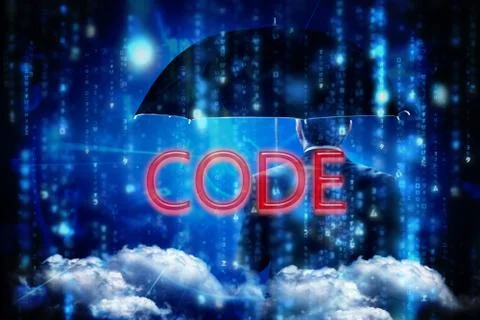 Code against lines of blue blurred letters falling イラスト素材