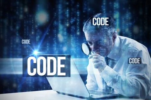 Code against lines of blue blurred letters falling Stock Illustration