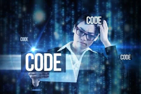 Code against lines of blue blurred letters falling Stock-Illustration