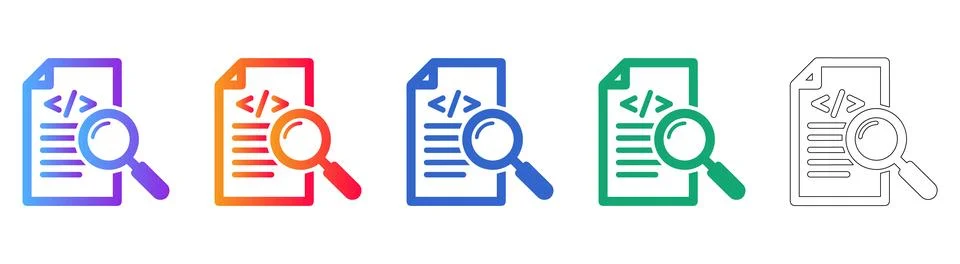 Code Analysis and Debugging Document Icon Set Stock Illustration