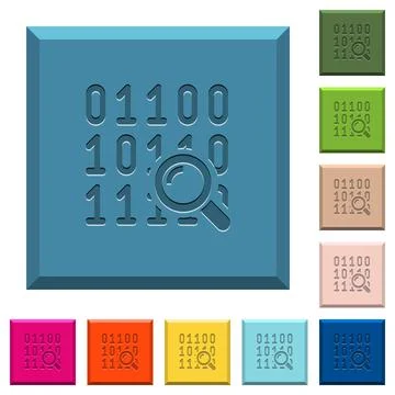 Code analysis engraved icons on edged square buttons Stock Illustration