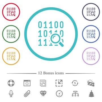 Code analysis flat color icons in circle shape outlines Stockillustratie