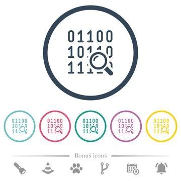 Code analysis flat color icons in round outlines Stock Illustration