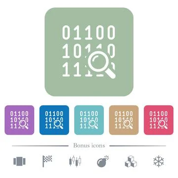 Code analysis flat icons on color rounded square backgrounds Stock Illustration