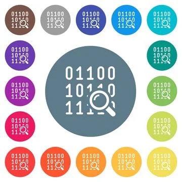 Code analysis flat white icons on round color backgrounds Illustrazione stock