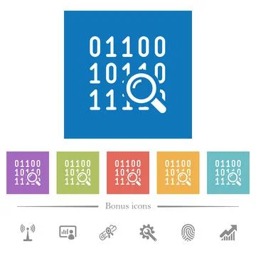 Code analysis flat white icons in square backgrounds Illustrazione stock