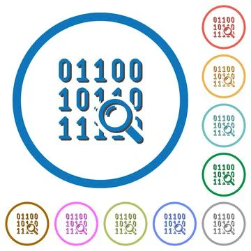 Code analysis icons with shadows and outlines Illustrazione stock