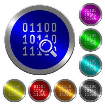 Code analysis luminous coin-like round color buttons Stock Illustration