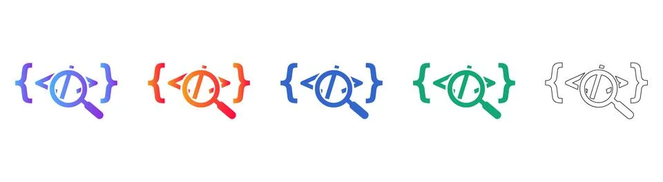 Code Analysis Magnifying Glass Search Icons 库存插图