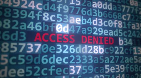 Code and ACCESS DENIED text on the computer display. 3D rendering Stockillustratie