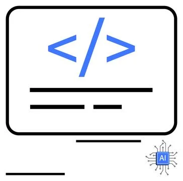 Code and AI Integration Concept with Abstract Lines and Circuit Board Icon イラスト素材