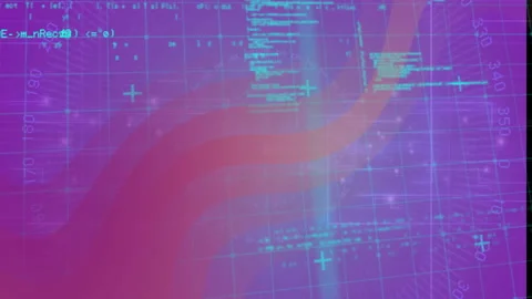 Code and data visualization animation over purple and pink abstract background Stock Footage 303793671