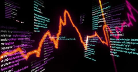 Code and data visualization image with fluctuating graph and numerical data Stock Illustration