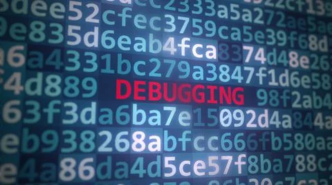 Code and DEBUGGING text on the computer display. 3D rendering Stock-Illustration