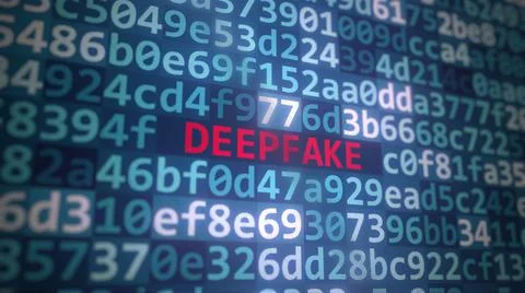 Code and DEEPFAKE text on the computer display. 3D rendering Stock-Illustration