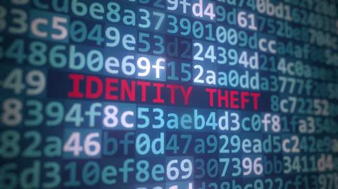 Code and IDENTITY THEFT text on the computer display. 3D rendering イラスト素材