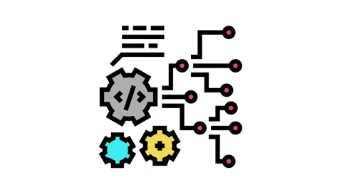 Code and settings working process color icon animation Stock Footage 163786483
