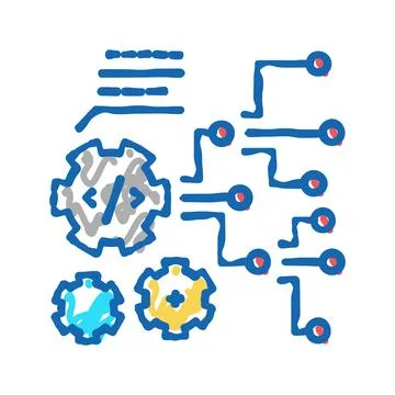 Code and settings working process icon doodle illustration Stock Illustration