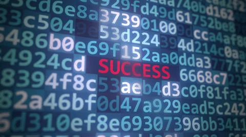 Code and SUCCESS text on the computer display. 3D rendering Illustrazione stock