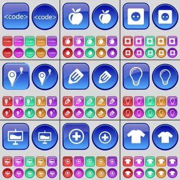 Code, Apple, Socket, Route, Pencil, Light bulb, Graph, Plus, T-Shirt. A large se Illustration