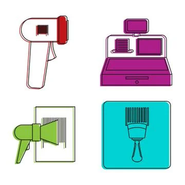 Code bar scaner icon set, color outline style Stock-Illustration