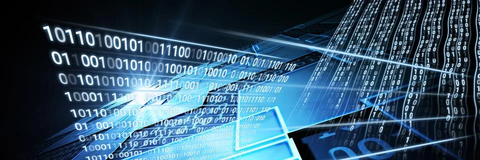 Code binary interface and blue perspective background Stock Illustration