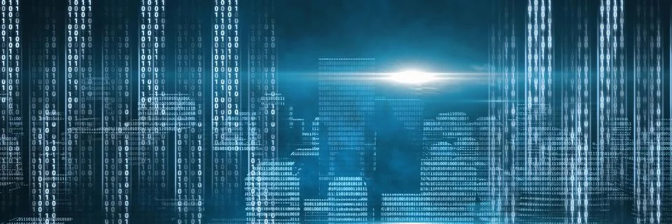 Code binary interface and blue background Stock Illustration