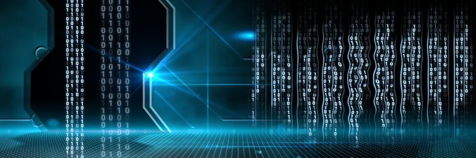 Code binary interface and blue technology background Stock Illustration