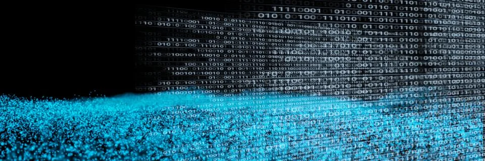 Code binary interface and blue particles background Stock Illustration