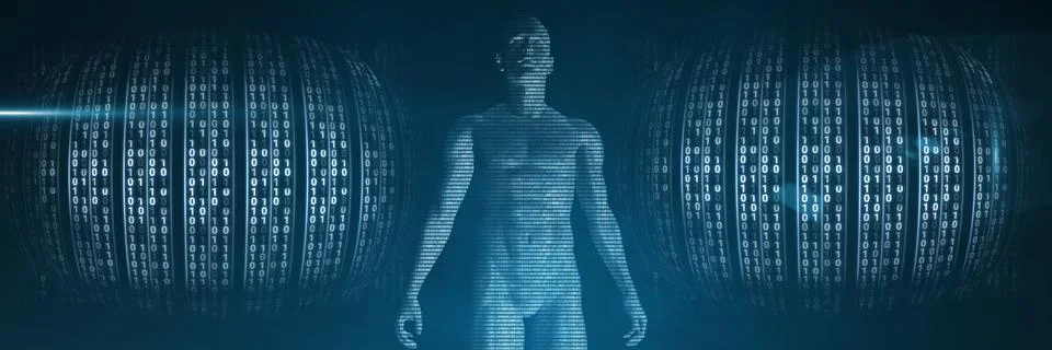 Code binary interface and blue background Stock Illustration