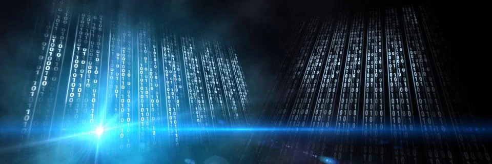 Code binary interface and dark perspective background Illustrazione stock